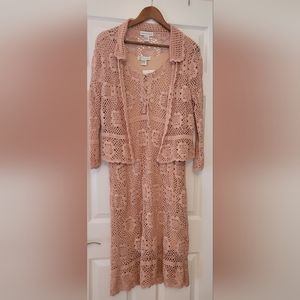 Never worn,Newport News, Size Large, Blush  Crochet Dress with matching sweater.